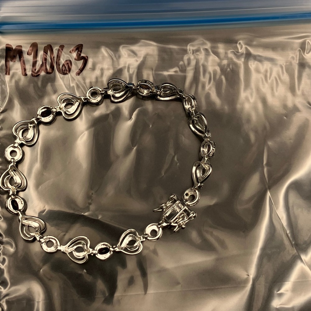 Sterling Silver Smoky Quartz Bracelet Heart Motif Rhodium Plated Signed Size 7.5 - Picture 13 of 13